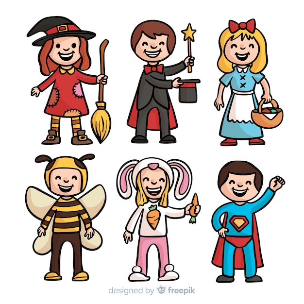 Hand drawn carnival kids costume collection