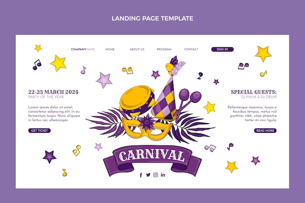 Free vector hand drawn carnival landing page template