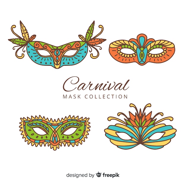 Free vector hand drawn carnival mask collection