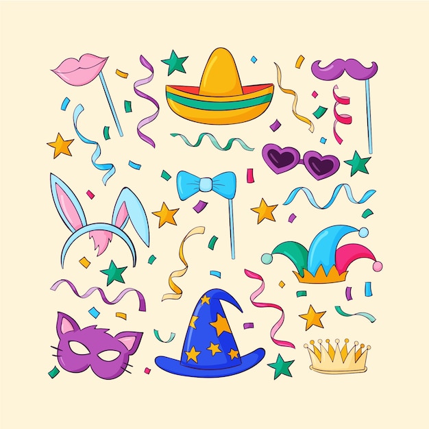 Free vector hand drawn carnival party photo booth collection