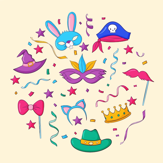 Free vector hand drawn carnival party photo booth collection