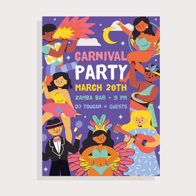 Нарисованный от руки плакат карнавальной вечеринки