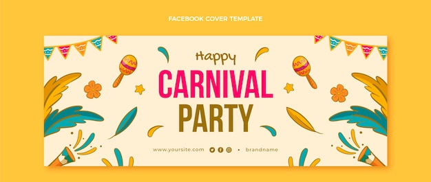 Vettore gratuito modello di copertina dei social media di carnevale disegnato a mano