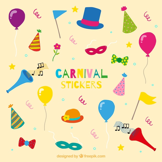 Hand drawn carnival stickers in colorful style
