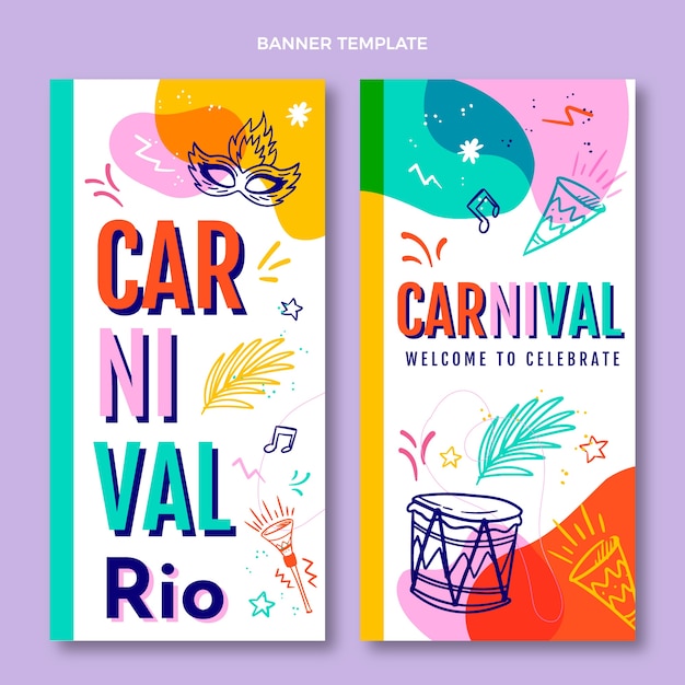 Vettore gratuito set di banner verticali di carnevale disegnati a mano