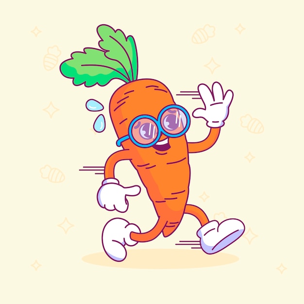Нарисованная рукой иллюстрация шаржа моркови