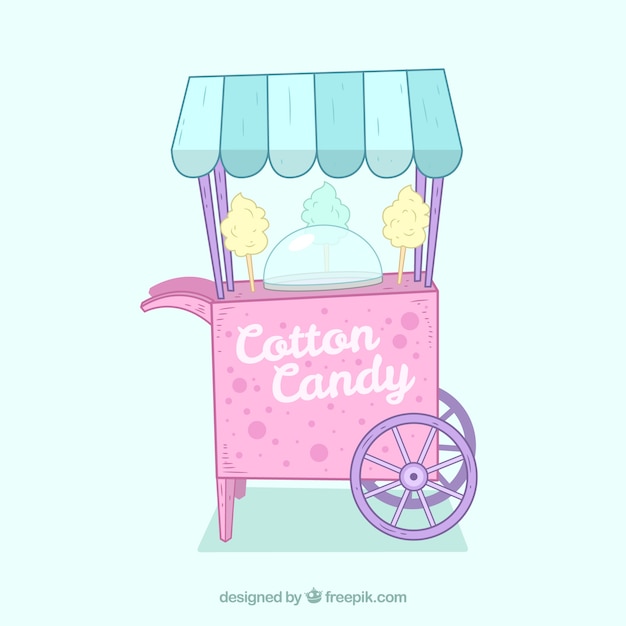 Hand drawn cart background with cotton candy