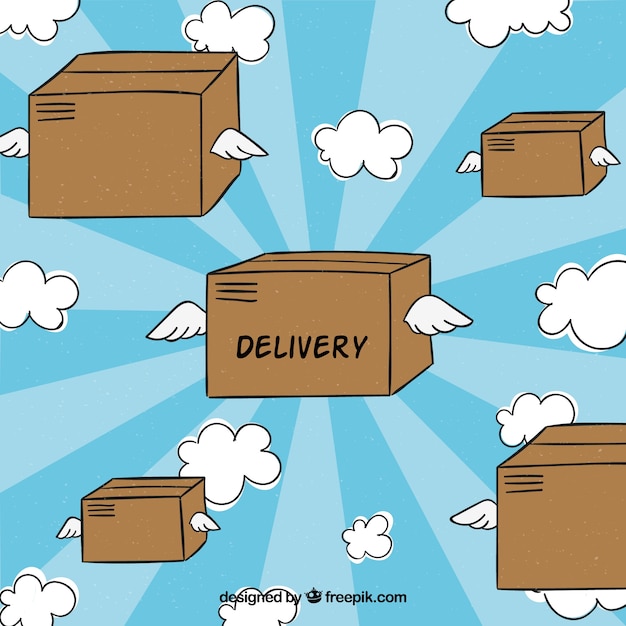 Free vector hand drawn carton boxes with wings