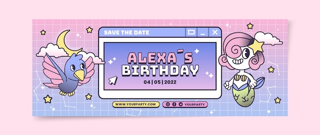 Hand drawn cartoon 90s party facebook cover