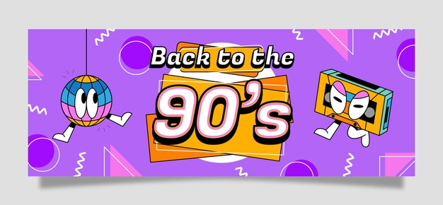 Hand drawn cartoon 90s party Facebook cover – Free Vector Download