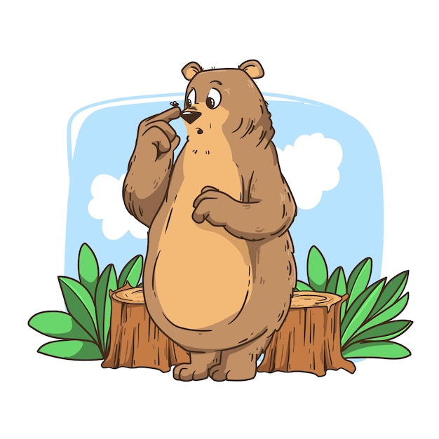 Бесплатное векторное изображение Нарисованная рукой иллюстрация медведя шаржа
