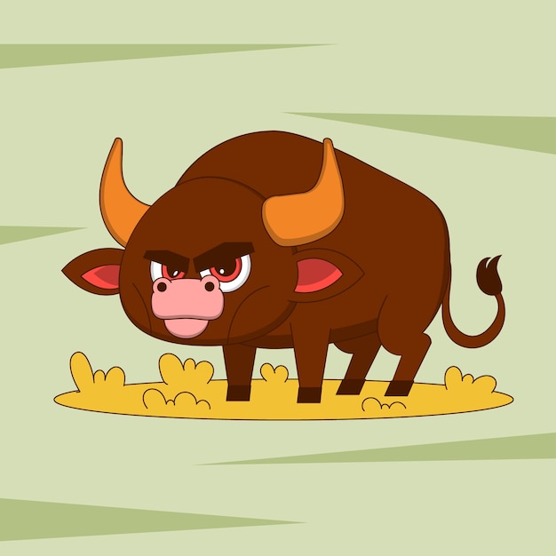 Бесплатное векторное изображение Нарисованная рукой иллюстрация быка шаржа