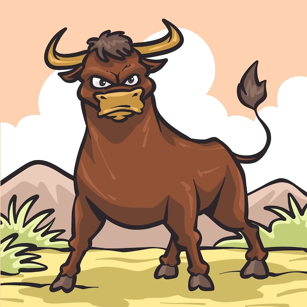 Hand drawn cartoon bull  illustration