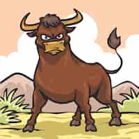 Free vector hand drawn cartoon bull  illustration