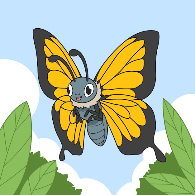 Hand drawn cartoon butterfly illustration