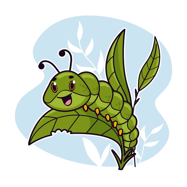 Hand drawn cartoon caterpillar illustration