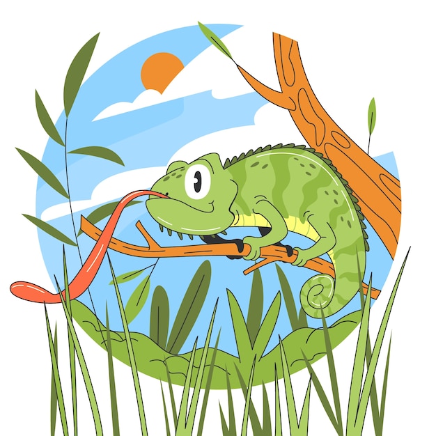 Free vector hand drawn cartoon chameleon  illustration