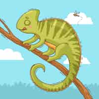 Free vector hand drawn cartoon chameleon  illustration