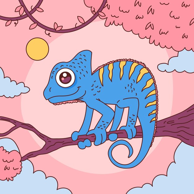 Hand drawn cartoon chameleon illustration