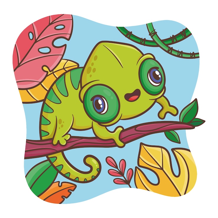 Free Vector hand drawn cartoon chameleon  illustration