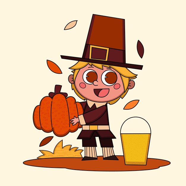 Hand drawn cartoon character illustration for thanksgiving celebration