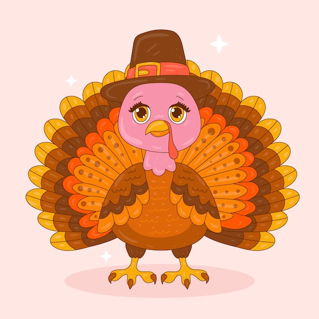 Free Vector hand drawn cartoon character illustration for thanksgiving with turkey