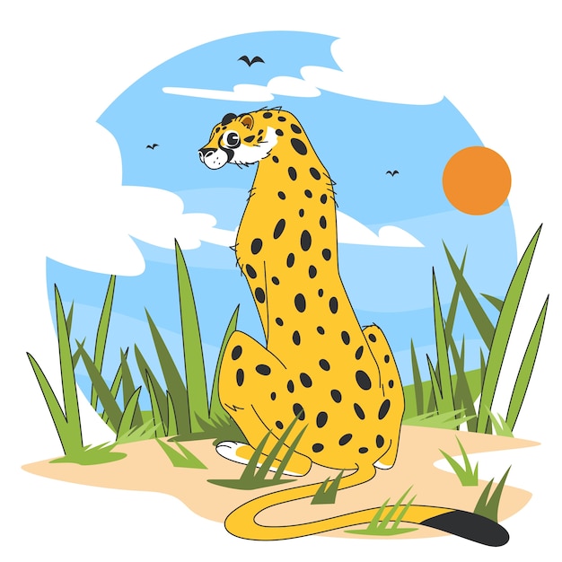 Hand drawn cartoon cheetah illustration