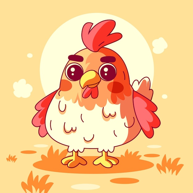 Нарисованная рукой иллюстрация цыпленка шаржа