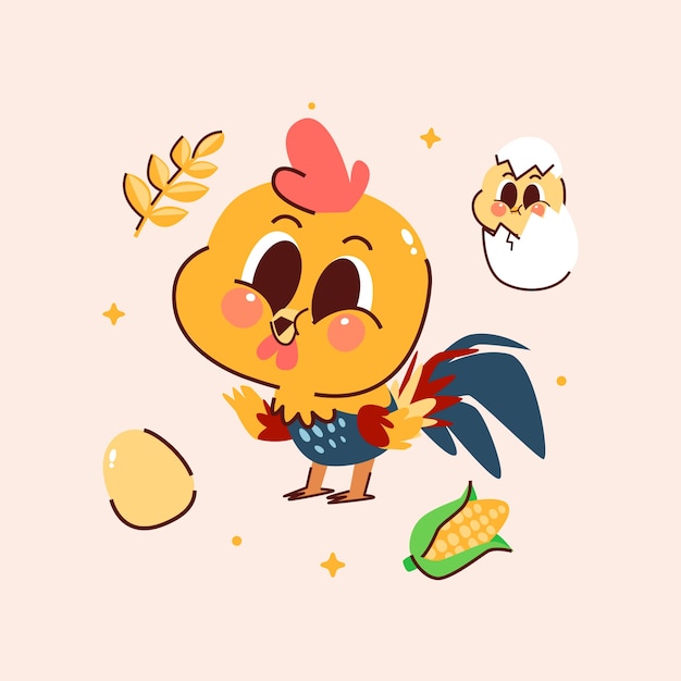 Free Vector hand drawn cartoon chicken illustration