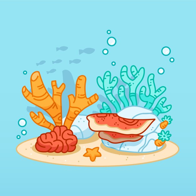 손으로 그린 만화 산호 그림