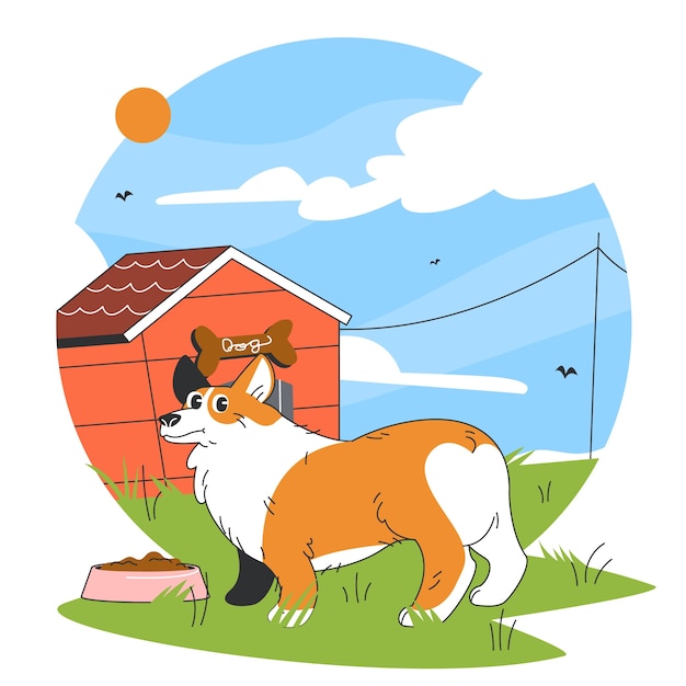 Hand drawn cartoon corgi illustration