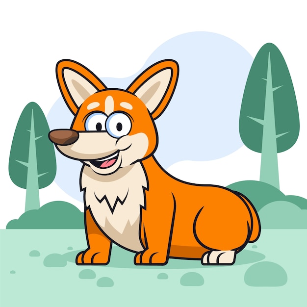 Hand drawn cartoon corgi illustration