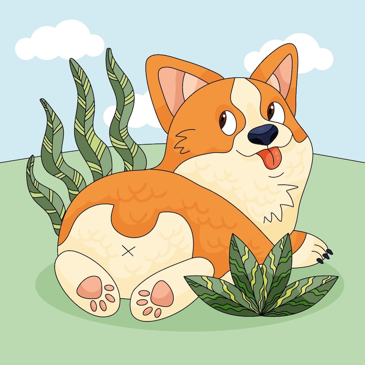 무료 Vector 손으로 그린 만화 코기 그림