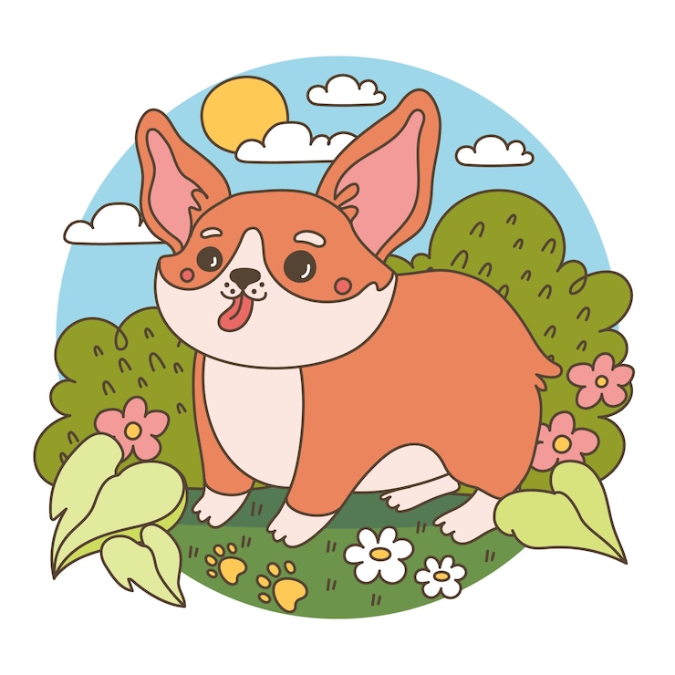 무료 Vector 손으로 그린 만화 코기 그림