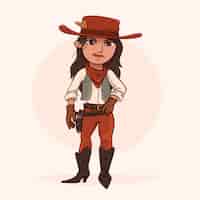 Vettore gratuito illustrazione del cowgirl del fumetto disegnato a mano