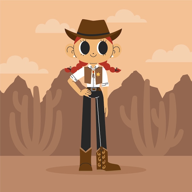 Free vector hand drawn cartoon cowgirl illustration