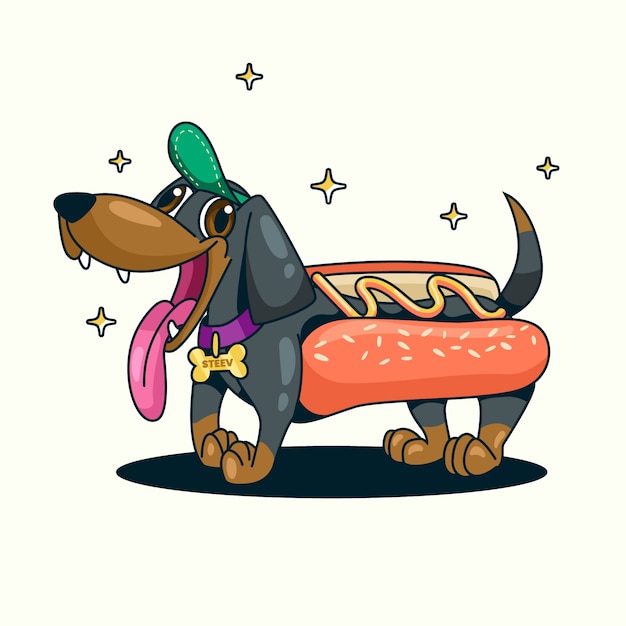 Free vector hand drawn cartoon dachshund  illustration