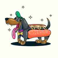 Free vector hand drawn cartoon dachshund  illustration