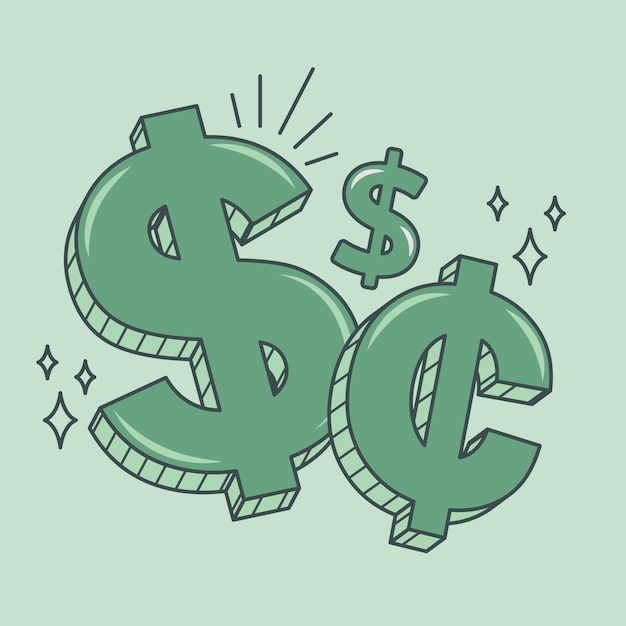 Нарисованная рукой иллюстрация знака доллара шаржа