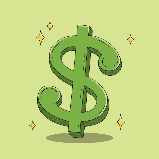 Hand drawn cartoon dollar sign illustration
