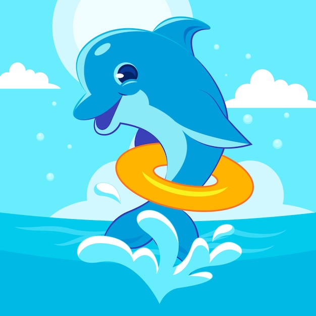 Vettore gratuito illustrazione del delfino del fumetto disegnato a mano