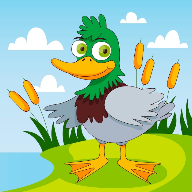 Hand drawn cartoon duck illustration