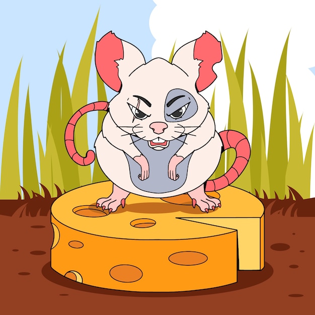 Hand drawn cartoon evil rat illustration