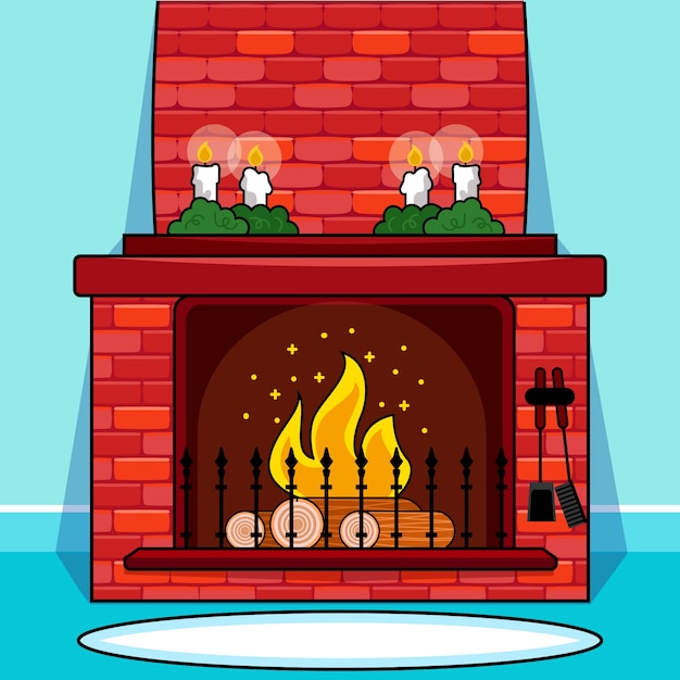 Hand drawn cartoon fireplace illustration