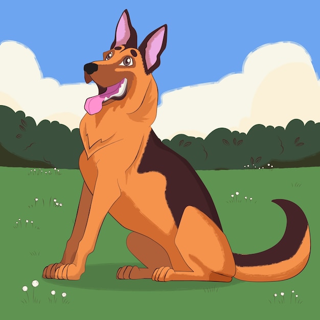 Free vector hand drawn cartoon german shepherd illustration