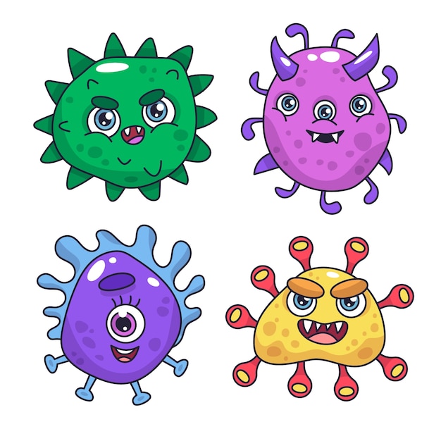 Free vector hand drawn cartoon germs illustration