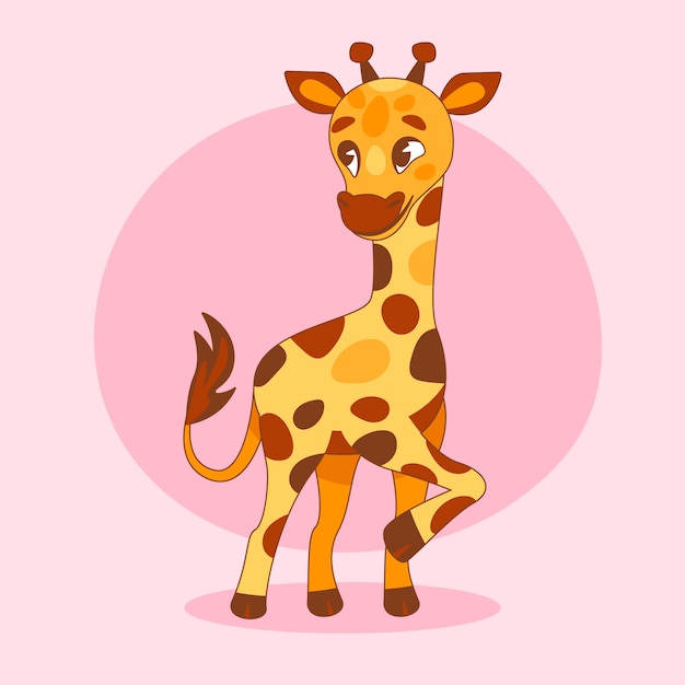 Нарисованная рукой иллюстрация жирафа шаржа
