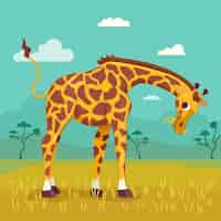 Бесплатное векторное изображение Нарисованная рукой иллюстрация жирафа шаржа