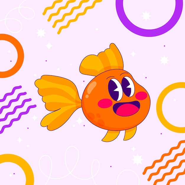 Бесплатное векторное изображение Нарисованная рукой иллюстрация золотой рыбки шаржа