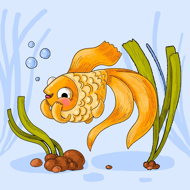 Hand drawn cartoon goldfish illustration